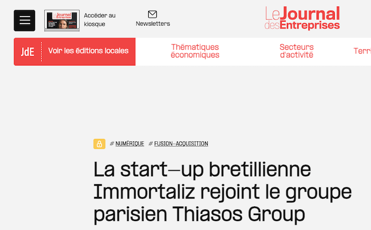 Le Journal des Entreprises | Thiasos Group & Immortaliz
