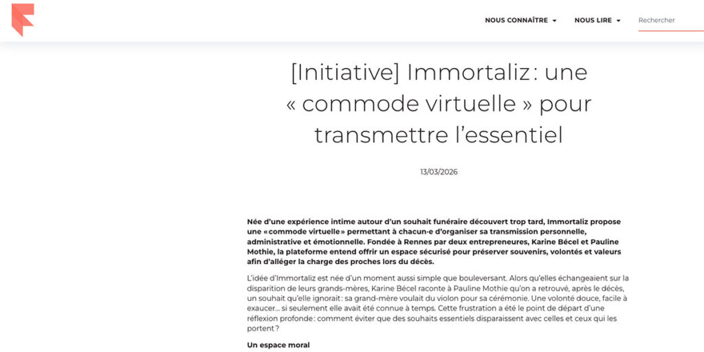 Immortaliz plateforme de transmission personnelle — commode virtuelle pour transmettre l'essentiel