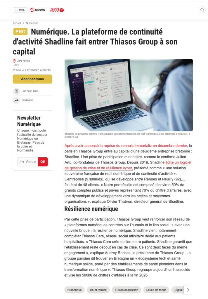 Shadline — solution de repli numérique | Thiasos Group