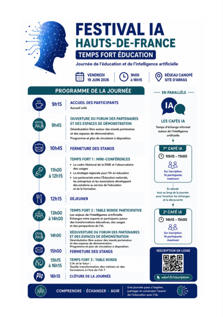 Programme du Festival IA Hauts-de-France Temps Fort Éducation vendredi 19 juin 2026 Réseau Canopé Arras